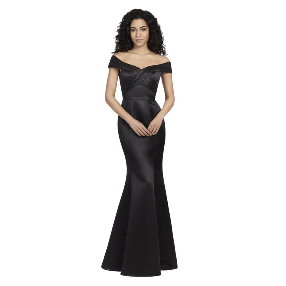 HAYLEY PAIGE SATIN OFF THE‎ SHOULDER MERMAID IN BLACK WOMEN'S SIZE 8 STYLE 5754